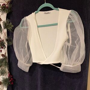 Zara Cream Sheer Sleeve Wrap Top